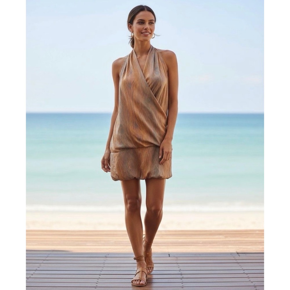 Derek Lam For Design‎ Nation Women's Wrap Halter Dress Woodgrain Papaya Size L